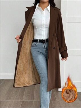 Brown Faux-Shearling Lined Trench Coat